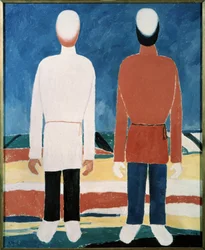 Dvě mužské postavy (Dvě mužské postavy). Obraz Kazimira Severinoviče Maleviče (Malevich, Malevic) (1878-1935), olej na plátně