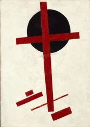 Mystic Suprematism (černý kříž na červeném oválu) par Malevich, Kasimir Severinovich (1878-1935)
