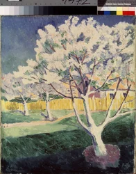 Letní krajina. Obraz Kazimira Severinoviče Maleviče (Malevich, Malevic) (1878-1935), olej na plátně