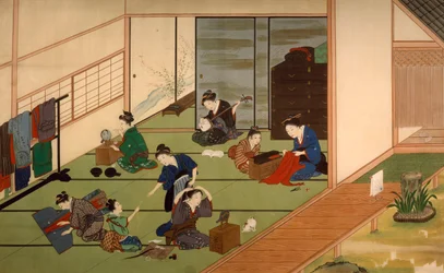 Skupina gejš, od Kawahary Keigy (1786-přibližně 1860), akvarel, Japonsko, japonská civilizace, počátek 19. století