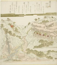 Pohled na horké prameny Miyanoshita v Hakone, Soshu, ze série "Hot Springs - Diptych (Onsen niban tsuzuki)"