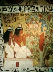 Umělec z Údolí králů Sennedjem a jeho žena se klaní před bohyní Hathor z..., 2009 (foto)
