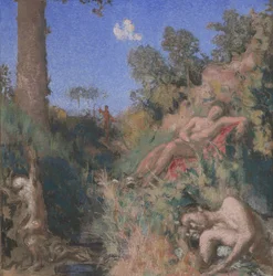 Bathers, kolem roku 1903 (pastel a akvarel na kartonu)