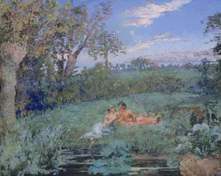 The Lovers on the River Bank, c.1910-20 (pastel a akvarel na kartonu)