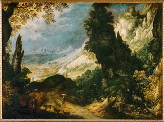 Horská krajina (malba na plátně)