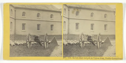 Rebel Shot se usadil v Union Gun, Battle Gettysburg, 185575. Tvůrci: Kilburn Brothers, BW Kilburn.