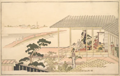 Party of Merrymakers v domě v Yoshiwara za měsíční noci, 1789.