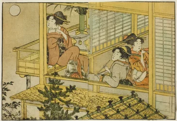Moon-Viewing Party, z ilustrované knihy "Picture Book: Flowers of the Four Seasons (Ehon shiki no hana)," sv. 2