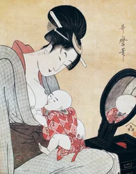 Matka kojící svého syna, umělecký tisk ukiyo-e od Kitagawy Utamara (1753-1806), dřevoryt, japonská civilizace, období Edo