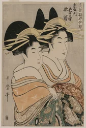 Kurtizány Kasugano a Utahama z Tamaya..., c. 1800.