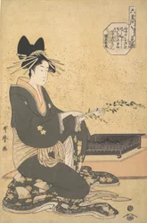 Oiran Hanaogi z Ogiya, ze série „Six Jewel Rivers“ Mutamagawa, ca. 1795-96.