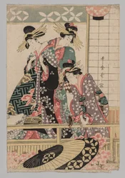 Yoshiwara ženy při pohledu do ulice na jaře