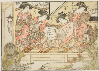 Kurtizány z Matsubaya, z knihy "Zrcadlo krásných žen ze čtvrtí rozkoše (Seiro bijin awase sugata kagami), sv. 2