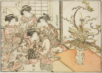 Kurtizány z Yotsumaya, z knihy "Zrcadlo krásných žen ze čtvrtí rozkoše (Seiro bijin awase sugata kagami), sv. 2