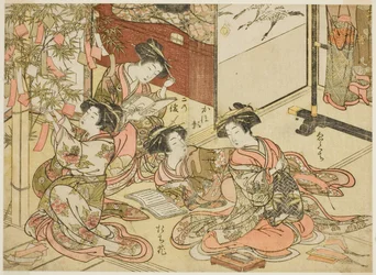 Kurtizány Shin Kanaya, ze série „Zrcadlo krásných žen ze čtvrtí potěšení (Seiro bijin awase sugata kagami), sv. 2