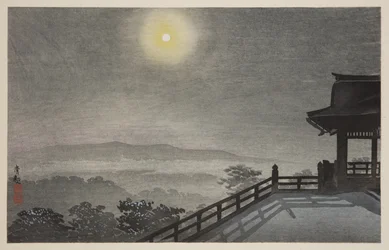 Cool Moon Evening v Kiyomizudo ve východním hlavním městě (T?to Kiyomizud? hiya tsukiyo) (barevný dřevotisk)