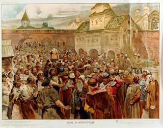 Novgorod – The Veche yn the Republic of Novgorod (1136-1478) – Oeuvre de Lebedev, Claudius Vasilyevich (1852-1916)