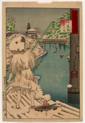 Suidobashi Chanomizu, ze série Sto pohledů na Musashi, 1884 (barevný dřevotisk)