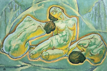 Drei kauernde Frauen - Tři krčící se ženy... (malba na plátně)