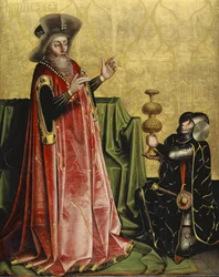 Abischai před Davidem z Heilspiegel Altarpiece, c.1435 (kombinovaná technika na dubovém panelu)
