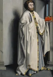Svatý Bartoloměj z oltáře Heilspiegel, c.1435 (kombinovaná technika na dubovém panelu)