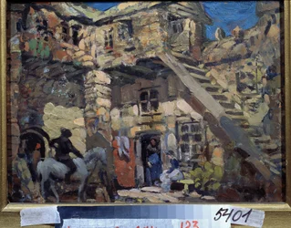 Scénografie k baletu Don Quijote od Leona (nebo Ludwiga) Minkuse (1826-1917) (scéna k baletu Don Quijote od L. Minkuse). Dílo Konstantina Alexejeviče Korovina (Constantin Korovin) (1861-1939), kvaš na kartonu