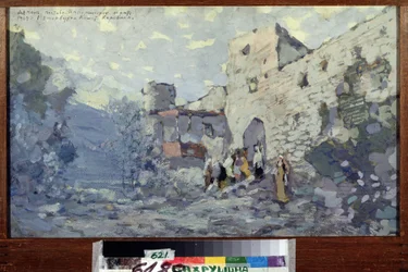 Scéna k opeře Le Demon Antona Rubinsteina (1829-1894) (Scéna k opeře Démon od A. Rubinsteina). Dílo Konstantina Alexejeviče Korovina (Constantin Korovin) (1861-1939), tempera na kartonu