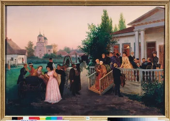 Odchod návštěvníků - obraz Konstantina Alexandroviče Trutovského (Troutovského) (1826-1893), olej na plátně