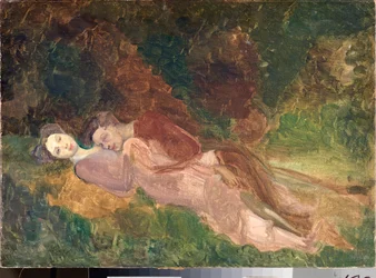 Milenci (Milenci) - Obraz Konstantina (Konstantina) Andrejeviče Somova (1869-1939), olej na plátně