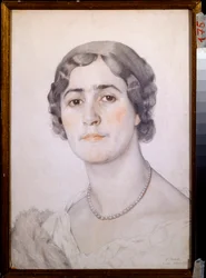 Portrét herečky D G Karysheva (?) (Portrét herečky D G Karysheva) - Dílo Konstantina (Constantina) Andrejeviče Somova (1869-1939), akvarel, sangvinik a pastel na papíře