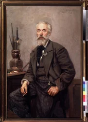 Portrét umělce Konstantina Savitského (1844-1905) (Portrét umělce K. Savitského). Obraz Nikolaje Karloviče Grandkovského (1864-1907), olej na plátně
