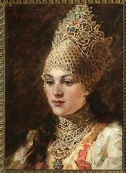 Femme boyard (boiard, boiar) - Peinture de Konstantin Jegorovič Makovskij (Constantin Makovski) (1839-1915), huile sur toile, vers 1890 - (Boyarova žena, Olej na plátně Konstantina Jegoroviče Makovského