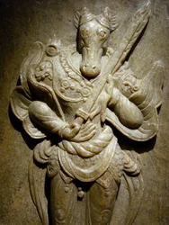 Náhrobní ozdoba, zvěrokruhový kůň z agalmatolitu, 8. století, období Severního a Jižního království, Korea. Fotografie, Korejské národní muzeum, Soul, Korejská republika