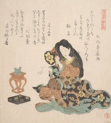 Žena hrající na Tsuzumi, ca. 1800.