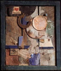 Merzbild Rossfett, dřevěná asambláž a malba Kurta Schwitterse (1887-1948), 1918-1919, Ženeva, Muzeum umění a historie