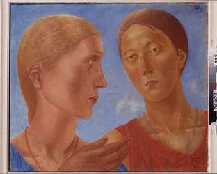 Dva z nich. Malba Kuzmy Sergejeviče Petrova Vodkina (Petrov-Vodkin) (Kouzma Petrov Vodkin) (Petrov-Vodkin) (1878-1939), olej na plátně