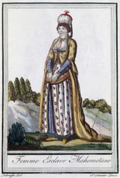 Mohamedánská otrokyně – v “”Encyclopédie des voyages”” od J. Grasset St Sauveur, ed. Deroy, Paříž