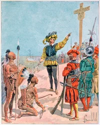 Jacques Cartier se zmocňuje zálivu Gaspe, Kanada, 1534 1900