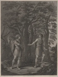 Ilustrace z "Palamon and Arcite", tisk vytvořil Francesco Bartolozzi 1797 (tečkovaná rytina)