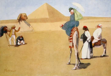Pózování u pyramid, z knihy Světlá stránka Egypta, 1908