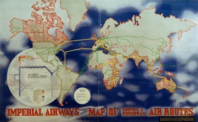Imperial Airways Mapa Říše a evropských leteckých tras