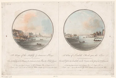 Pohled na Adelphi a Somerset House z Temže a pohled na Lambeth Church z Temže Pohled na Adelphy & Somerset House (titul na objektu) Pohled na Lambeth Church upon the Tames (název na objektu) Pohledy na Londýn (název série)