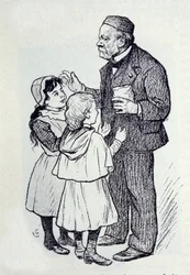 Portrét Louise Pasteura (1822-1895), francouzského chemika a fyzika, který dává sladkosti dětem z Institutu. Skica Luciena Laurenta-Gsella (Laurent Gsell) (1860-1944). DR