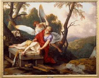 Abrahám obětující svého syna Izáka, obraz Laurenta de La Hyre (1606-1656), 1650, Remeš, muzeum Saint-Denis
