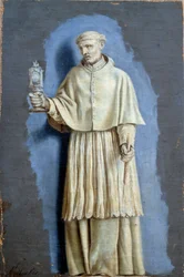 Svatý Norbert držící ostensoire (ostensoir) a svíčku Malba s camaieu na plátně od Laurenta de La Hyre (1606-1656) 17. století Sun. 0,35 x 0,23 m Paříž. muzeum Louvre