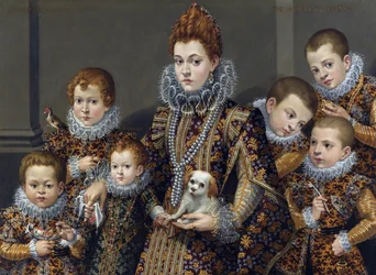 Portrét Bianca degli Utili Maselli se svými šesti dětmi, c. 1605 (olej na plátně)
