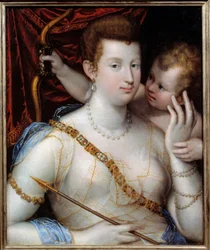 Obraz Venuše a Amor od Lavinia Fontana (1552-1614) 1592 Sun. 0,72x0,5 m Rouen Museum of Fine Arts