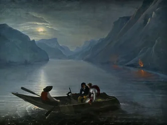 Julie a Saint-Preux u Ženevského jezera, 1824.