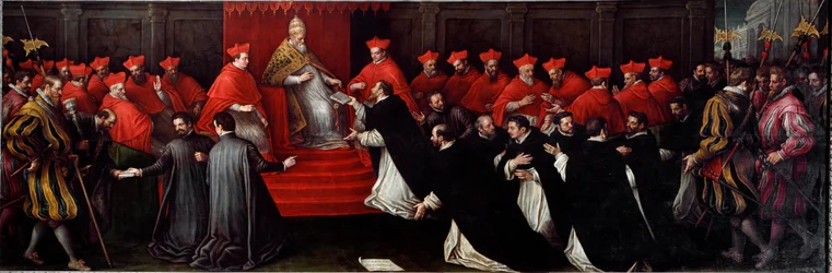 Honorius III., papež Cencio Savelli v letech 1216 až 1227, schválil v roce 1216 vládu svaté Dominiky k založení Řádu bratří kazatelů, dnes známého jako dominikáni. Obraz Leandro Da Ponte dit Leandro Bassano (1557-1622)