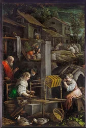 Červenec (Předení a tkaní) (malba na plátně)